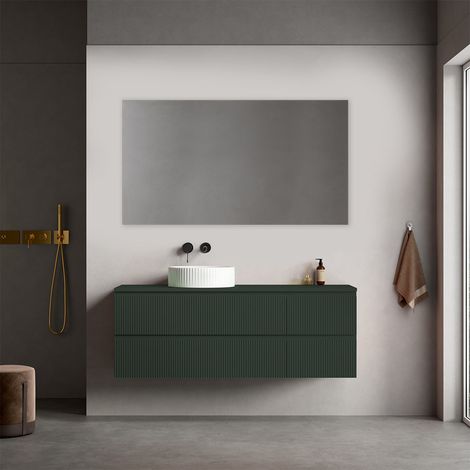 Mobile bagno sospeso cannettato reversibile 140 cm Verde Comodoro per Lavabo d'appoggio Specchio Quadro - Fiji Paint Top Canneté (1/4)