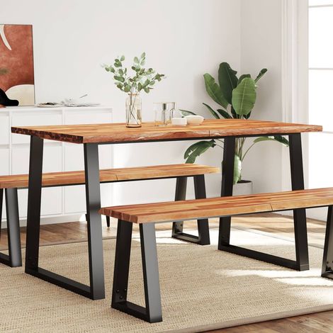 Table à manger,Design Scandinave,Table de salle à manger 140x80x75 cm bois d'acacia solide à bord vif HH52641 (1/5)