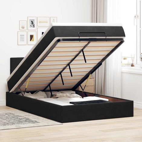 Ottomane Bett mit Matratze & LEDs Schwarz 120x190 cm Samt