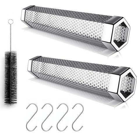 Tube fumoir à pellets en acier inoxydable en 2 parties avec brosse, idéal pour les grillades de viande, de poisson et de steaks.