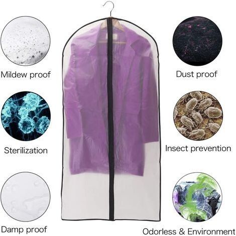 Kleidersäcke, staubdicht, wasserdicht, mottendicht, feuchtigkeitsbeständig, transparente Schutzhüllen mit Reißverschluss für Hemden, Anzüge/Mäntel, 6 Stück 60 x 140 cm (XXL) (1/4)