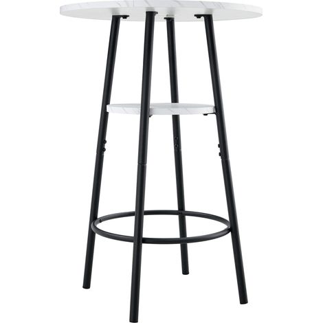 Tavolo da bar rotondo in MDF effetto marmo bianco, struttura in metallo nero, Ø60 x H89 cm, HOMVRA (1/5)