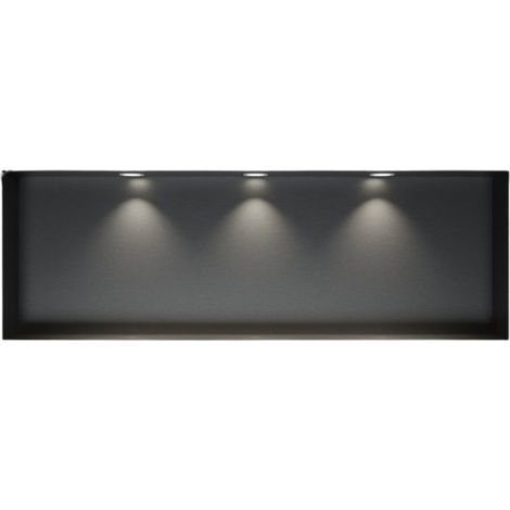 BERNSTEIN - Ducha mural empotrada acero inoxidable + 3 Focos LED, repisa ducha oculta NT309010X - 30x90x10cm (AlxAnxPr) - Gun metal, 3x Focos blanco Gunmetal, 3x marco de instalación spot blanco mate