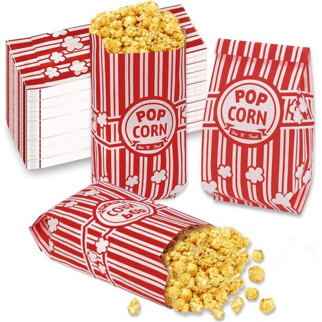 Pièces Sachet Pop Corn,Petites Sac Popcorn en Papier Rouge Blanche Rayé,Classique Rétro Snacks Container pour Fêtes, Anniversaires, Soirées Cinéma Carnival (Rouge (1/5)