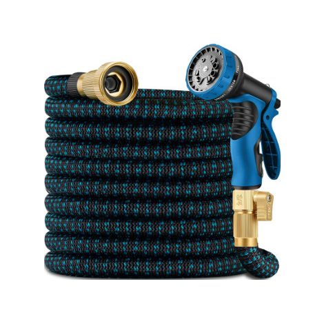 Tuyau d'arrosage extensible 100ft, imperméable aux fuites, léger et sans pli, flexible et rétractable, idéal pour jardin, version améliorée, couleur noir/bleu, résistant et pratique. (1/3)
