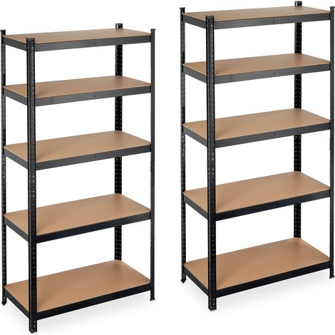2x Scaffali in Metallo, 875 kg Capacità di Carico, 180 x 90 x 45 cm, Scaffalatura ad Alta Portata con 5 Ripiani, Nero
