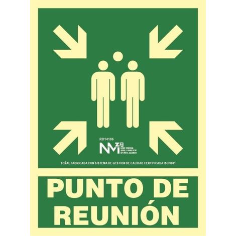 Señal de emergencia Punto de Reunión con capa luminiscente SEKURECO 420 x 600 mm CLASE B (PVC 0'7 mm)
