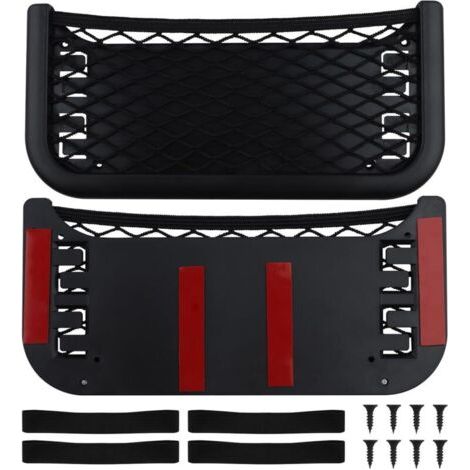 Lot de 2 filets de rangement pour voiture avec vis et bande élastique, auto-adhésifs, multifonctionnels, pour dossier de siège (1/4)