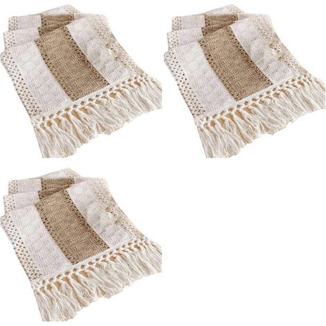 Nappe 3X, mélange de coton et de lin avec pompons noués, décoration de table, nappe de fête ou de mariage (1/5)