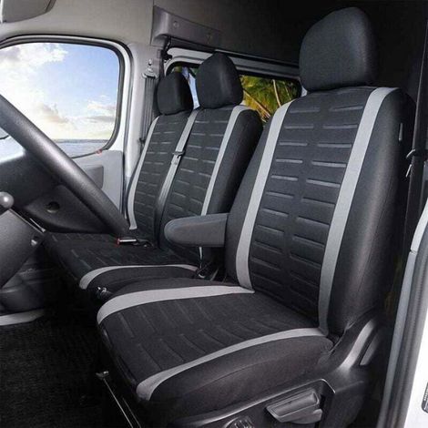 1 Housse siège voiture, universelle 3 places, tissu polyester lavable gris, pour camion bus utilitaire (1/4)
