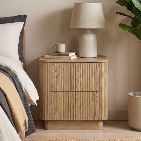 Winthorpe Wooden 2 Drawer Bedside Cabinet Nightstand Table Oak - Oak (1/5)