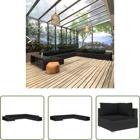 Gartenlounge - 11-tlg. Garten-Lounge-Set mit Auflagen Poly Rattan Schwarz (1/5)