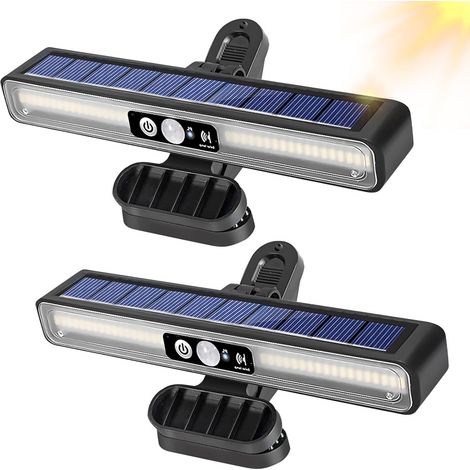 Lot de 2 lampes solaires d'extérieur avec détecteur de mouvement, à clipser, 3 modes, lumière de sécurité, support pour applique murale, jardin, cour (1/5)