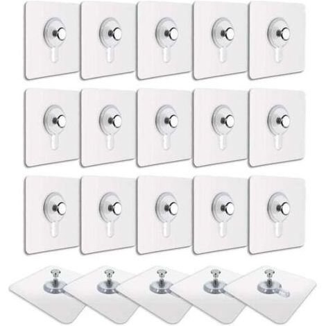 20 Pcs Accroches Tableau sans Percer, Fixation Cadre sans Percer, Accroche Cadre sans Percer Adhesif Imperméable Amovible Autocollant Anti-trace, Crochet Tableau Adhésif Transparent (1/5)