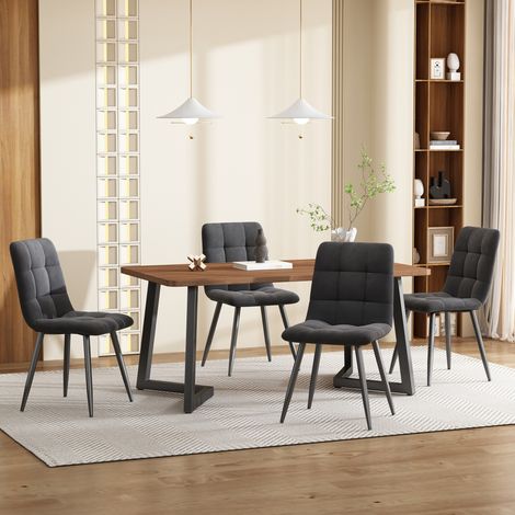 CHICFURN Conjunto de mesa y 4 sillas 117x68x75 cm MDF nogal y gris oscuro (1/5)