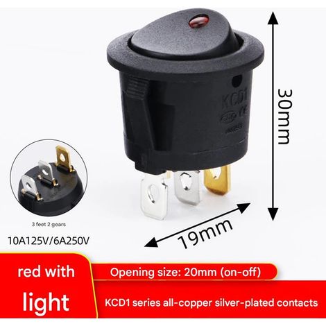 5x Interrupteur Bascule 6A 250V Lumineux 3 Broches 2 Positions - Bouton Marche/Arrêt Voyant Néon Cat Eye pour Scie Sauteuse Électroménager Projet Bricolage - Noir (1/3)