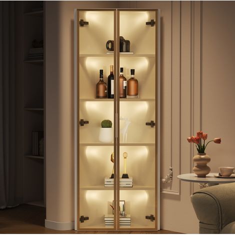 LED-Glasvitrine 62 x 35 x 160 cm – Weiß, mit integriertem Lichtband, staubdichte Vitrine, aus gehärtetem Glas gefertigt, Eckvitrine,elegante Glasvitrine– Vitrine, Bücherregal, Weinschrank (1/5)