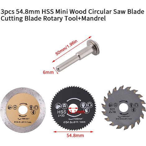 3 lames de scie circulaire en acier rapide de 54,8 mm pour le travail du bois + rallonge (1/4)