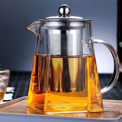 950ML Clear Square Glass Teapot with Infuser