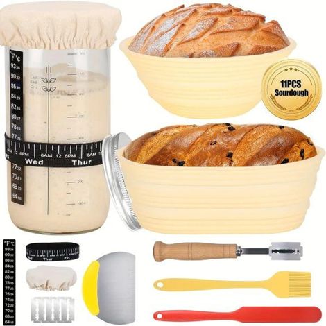 Cesta ovalada para proteger el pan, utensilios para hornear pan de masa madre, bol protector para la masa con kit de fermentación, ideal para cocinas y panaderos. (1/5)