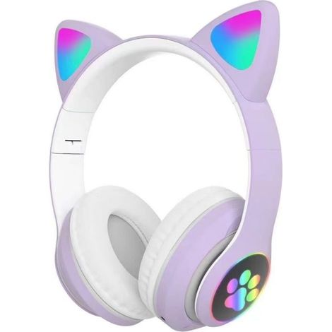 1 Casque audio enfant, Bluetooth sans fil, microphone intégré, oreilles de chat, LED désactivables, école et cours en ligne (1/5)