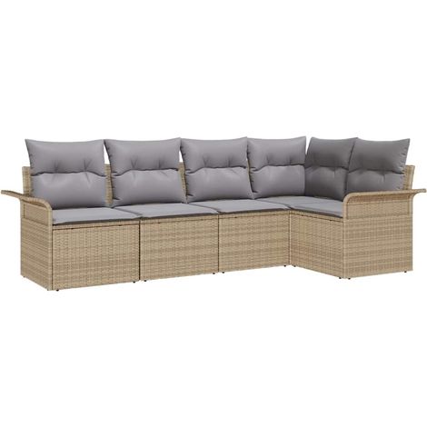 Maison Exclusive - Set Divano da Giardino con cuscino 5 pcs Beige Poly Rattan