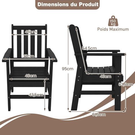 Garden Chair Plastic Weatherproof Balcony Chair Made of HDPE Garden Chair in Wood Look Black (1/5)