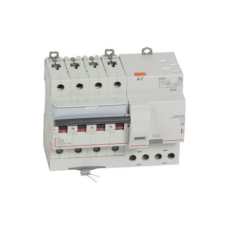Disjoncteur différentiel monobloc DX3 10kA arrivée vis départ automatique 4 Pôles 400V 63A Type AC 300mA LEGRAND 411222 (1/4)