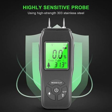 humidimètre pour bois,analyseur d'humidité numérique portable Détecteur de fuites avec écran LCD rétroéclairé,adapté au montage mura (1/4)