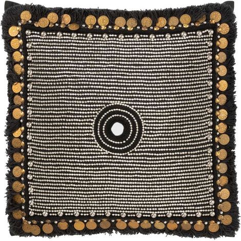 Coussin Déco Jute "Perle" 45x45cm Noir (1/3)