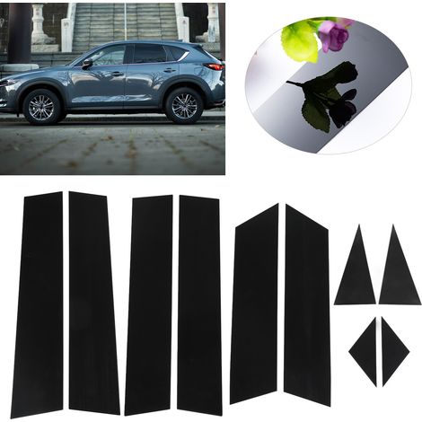 Set mit 10 glänzend schwarzen Polycarbonat-Fensterrahmenaufklebern, 4D-Stil, Spiegelglanz, für Mazda CX-5 2017-2022 (1/5)