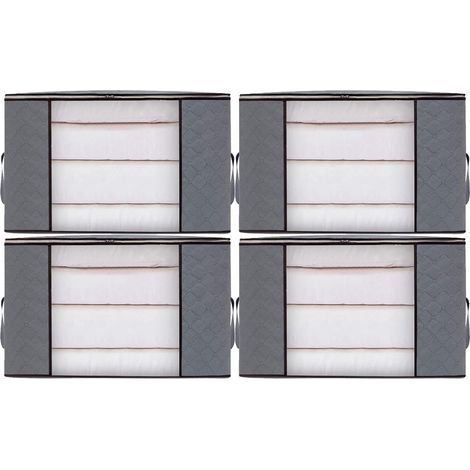 4pcs Sacs de Rangement Vêtement Grand Boite Rangement Cartons Déménagement pliable Housse Couette pour Couverture Jouet Vêtement (1/4)
