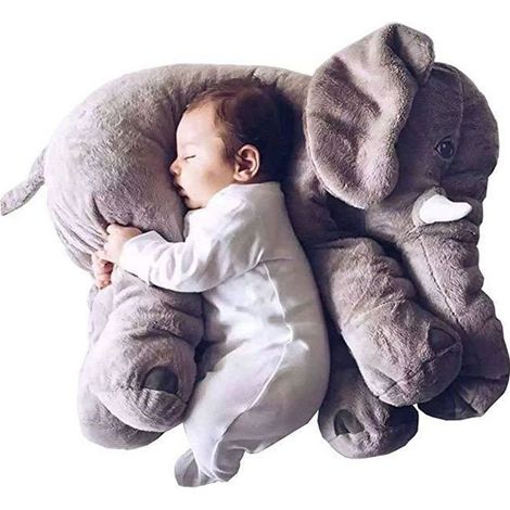 Oreiller peluche éléphant gris 60 cm – Jouet doux – Coussin copain – Pour enfants, bébé (1/4)