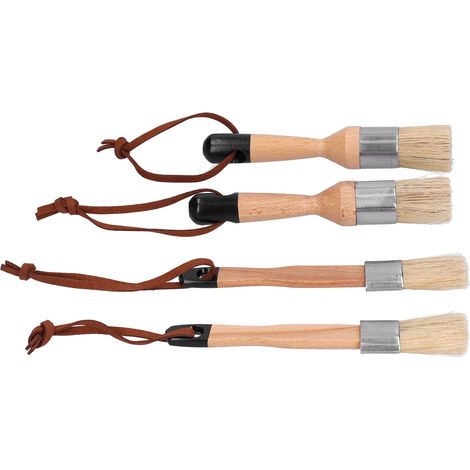 Ensemble de 4 pinceaux à tête ronde et manche en bois pour peindre et cirer les meubles et décorer la maison.