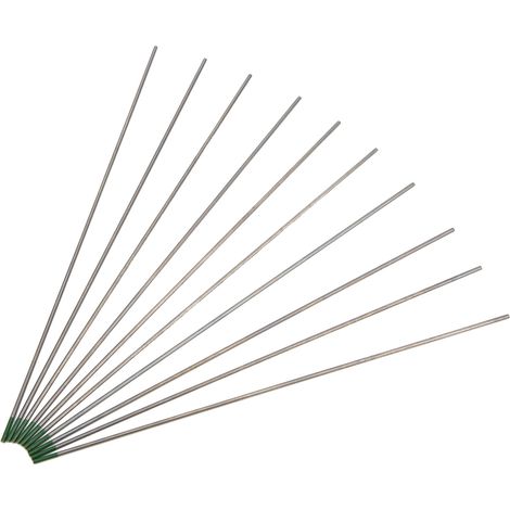 Lot de 10 électrodes en tungstène WP (aiguille à arc) pour le soudage d'aluminium et d'acier fins, vertes, 1,6 mm (1/5)