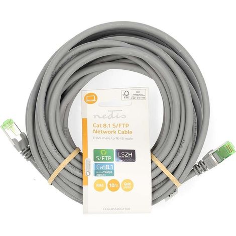 Nedis Cat 8.1-Netzwerkkabel / S/FTP / RJ45 Stecker / RJ45 Stecker / 10.0 m / Rund / LSZH / Grau / Label
