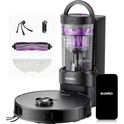 Robot Aspirateur Laveur avec Station sans Sac Aspiration 10000 Pa Aspirateur Robot Autovidange, Anti Enchevêtrement pour Cheveux Poils d'animaux, Soulèvement de Serpillière 10mm (1/5)