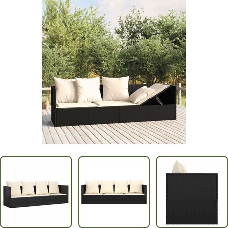 vidaXL Rattanbett -  Outdoor-Loungebett mit Kissen Schwarz Poly Rattan