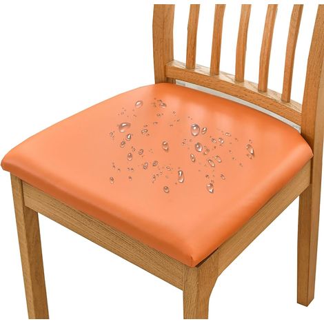 Housse Assise Chaise Lot De 4 Housse De Chaise Imperméable, PU Cuir Orange (1/4)