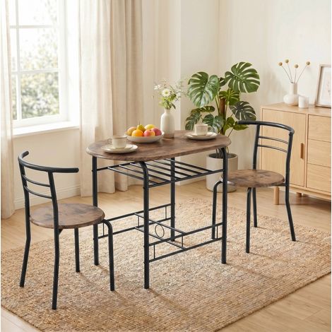 Conjunto de comedor de 3 piezas con mesa y 2 sillas, efecto madera rústico marrón, con estante (1/5)