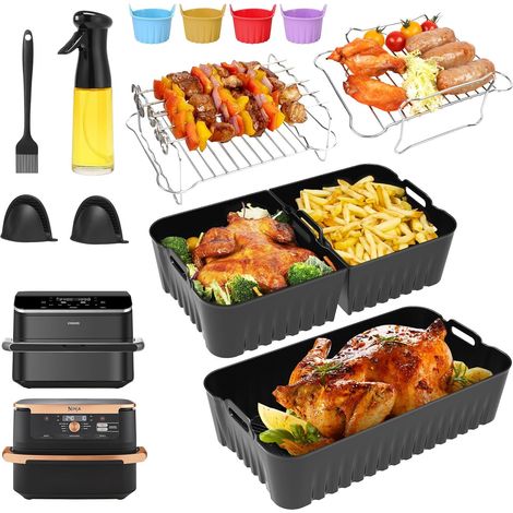 Accessoires pour friteuse à air COSORI Dual Blaze TwinFry 10L, compatible avec Ninja Air Fryer FlexDrawer 10,4L AF500UK, comprend des revêtements en silicone, des grilles de friteuse à air, des (1/5)