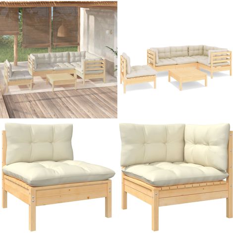 6-tlg. Garten-Lounge-Set mit Creme Kissen Kiefernholz - Garten Lounge Set - Kiefernholz Möbel - Outdoor Möbel - Loungemöbel - Gartenmöbel - Home & Living (1/5)