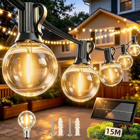 Guirlande Lumineuse Exterieure Solaire 15M, 21 Ampoules Incassables (1/5)