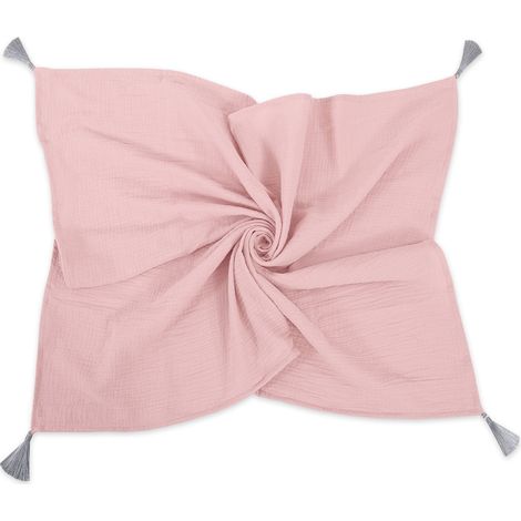 Manta de muselina para bebé con borlas - rosa pastel (1/3)