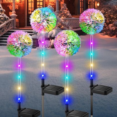 Lampe Solaire Exterieur, 4 Pièces Upgraded Lumiere Solaire Pissenlit avec RGB LED, Étanche Solar Lumière Exterieur Jardin pour Pelouse, Balcon, Terrasse, Cour, Regalo