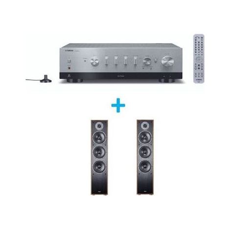 Amplificatore Hi-Fi Yamaha R-N800A Argento + una coppia di diffusori a colonna Magnat Monitor S70 Noce