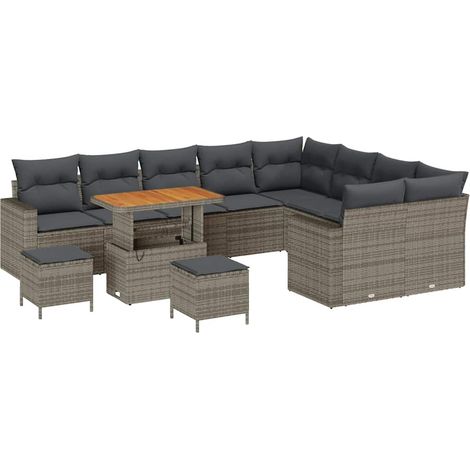 Garden Sofa Set Height-Adjustable 12 pcs Grey Poly Rattan vidaXL