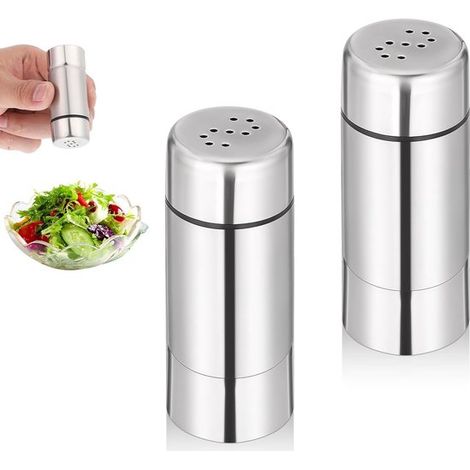 2 saleros y pimenteros de acero inoxidable, salero pequeño, especiero, portátil, salero y pimentero, botella de pimienta, restaurante, barbacoa (1/5)
