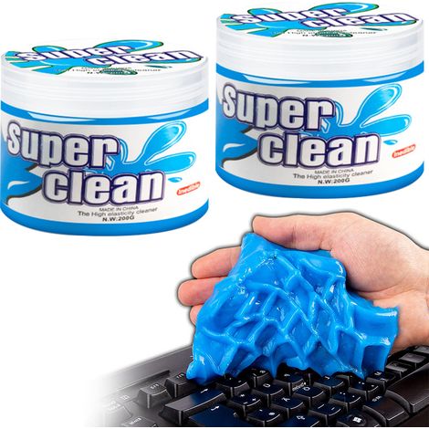 Lot de 2 pâtes nettoyantes anti-poussière, nettoyant clavier, slime collant universel pour nettoyer ordinateurs portables, grilles d'aération de voiture, imprimantes et calculatrices. (1/5)