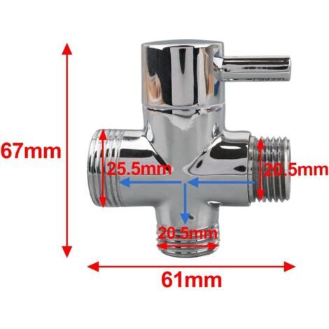 Vanne de dérivation, Homme mâle 20 mm et 25 mm & quot Robinet en laiton T adaptateur chromé salle de bains robinet de douche accessoires inverseur de l'eau vanne de remplissage 3 voies, mâle (1/4)